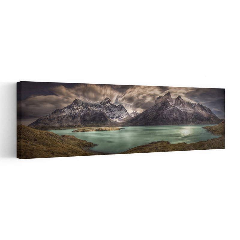 «Dramatic Mountain Lake», art dramatique serein abstrait paysage de montagne, H 36 po x l 12 po