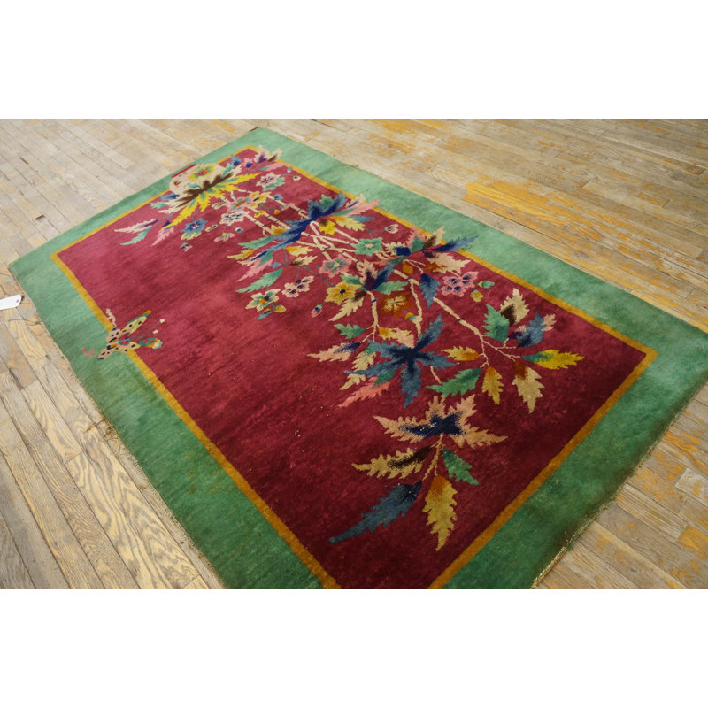 Rectangle Hand Knotted Pile 1920s Antique Wool Purple / Lavender Mauve Rug