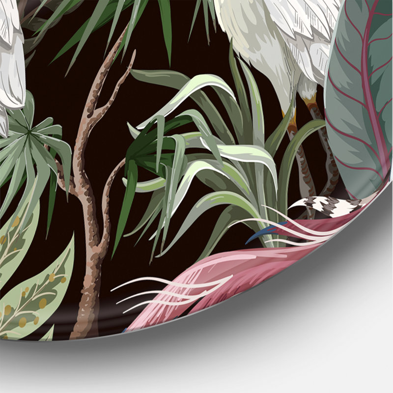 Chinoiserie avec oiseaux et pivoines III - Cercle traditionnel en métal, art mural, H 23 po x l 23 po x P 1 po