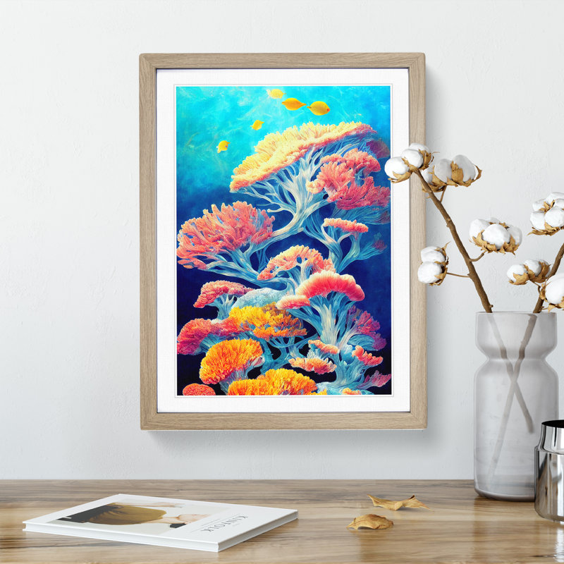XV1022-2642X Magnificent Coral Reef - Single Picture Frame Print, 46cm H x 34cm W x 2cm D, Oak