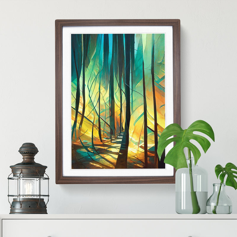 Forest Expressionism No.3 Abstract - Single Picture Frame Painting, 34cm H x 25cm W x 2cm D, Walnut