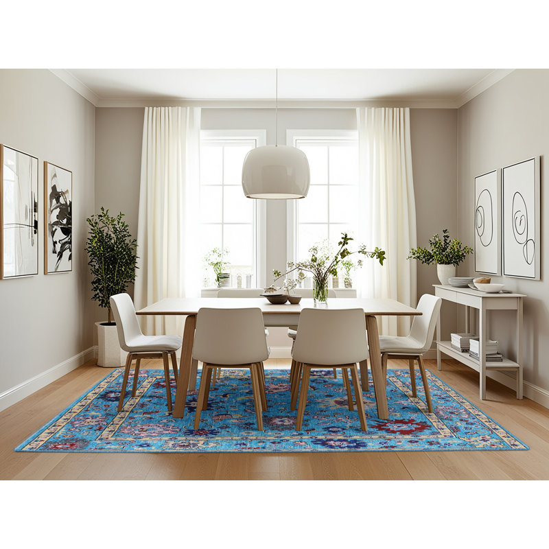 Tapis oriental bleu / rouge / jaune Hansboro, Rectangle 7 pi x 10 pi