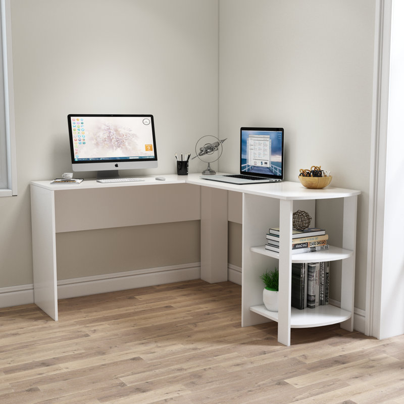 Amelius L-Shaped Writing Desk, White