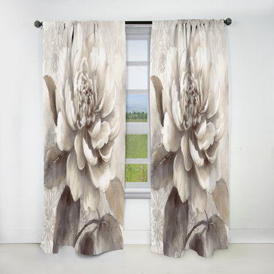 Grey Peonies On Branch II - Floral Blackout Curtain - 1 Panel