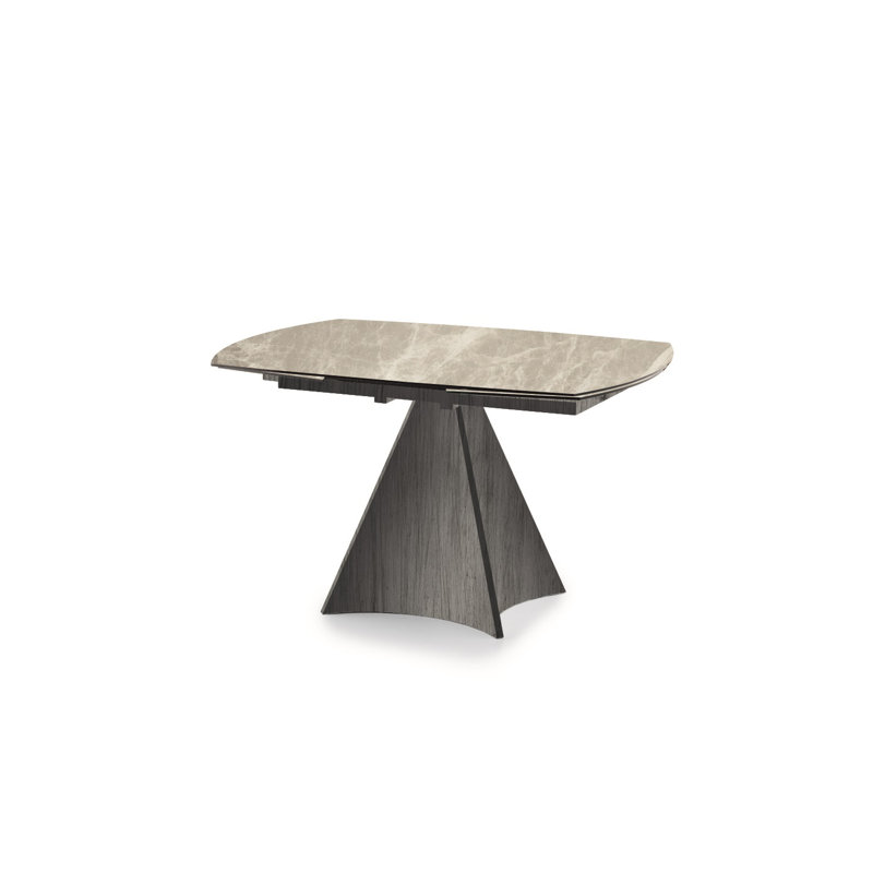 Keeble Extendable Metal Base Dining Table, Arabesque, Brushed Silver