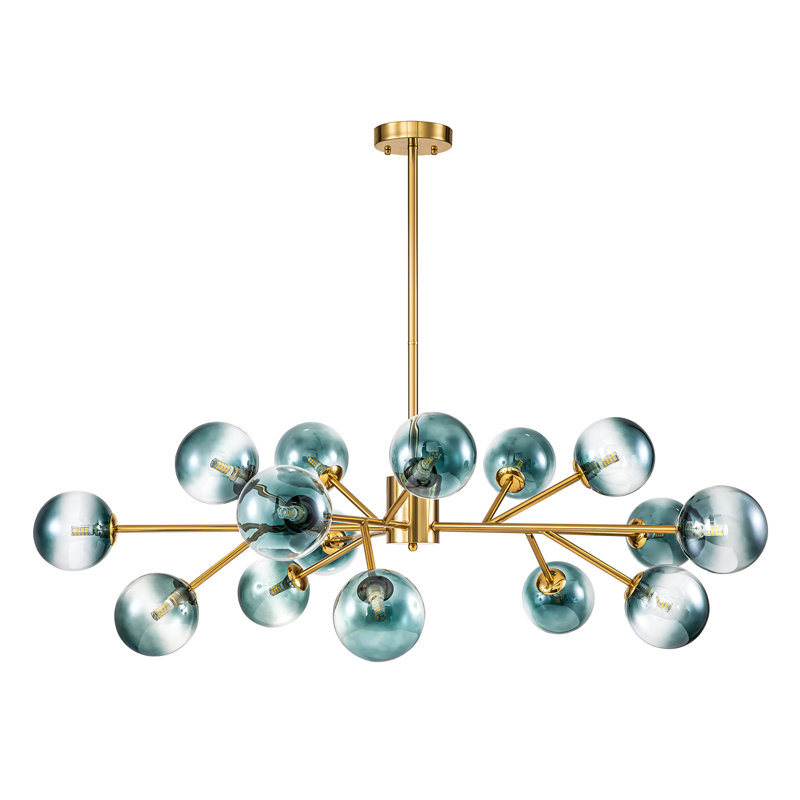 Burness 15 - Light Sputnik Modern Linear Modern Glass Bubble Dining  Chandelier, Gold