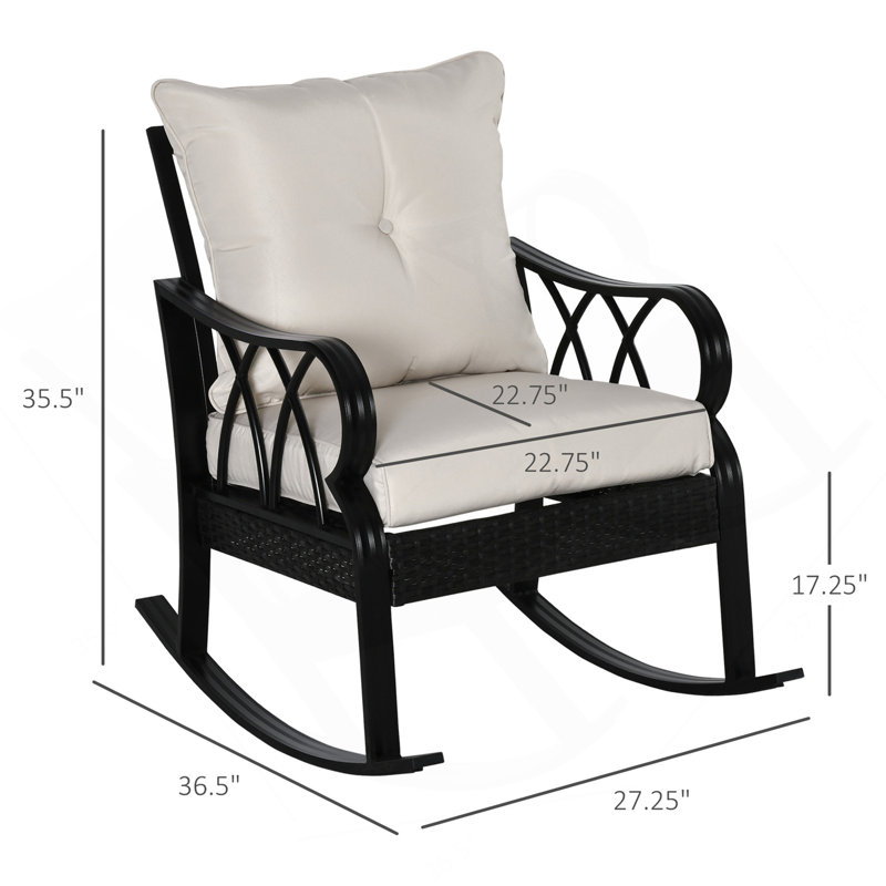 Chaise berçante d'extérieur en osier avec coussins rembourrés Outsunny