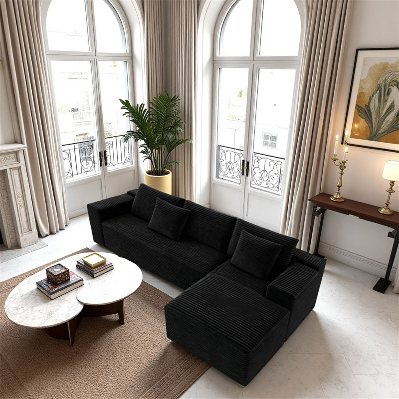 Canapé modulaire de 104,3 pouces de style nuage avec fauteuil inclinable en forme de L, Oui, Noir