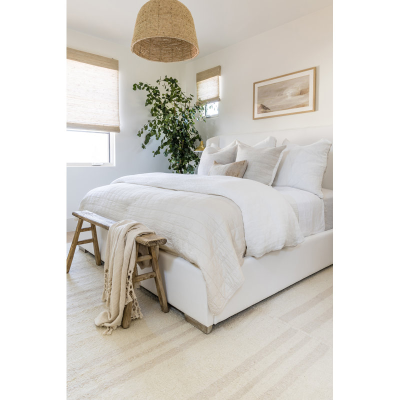 Koukila Linen Striped Area Rug in Beige, Rectangle 5' x 8'