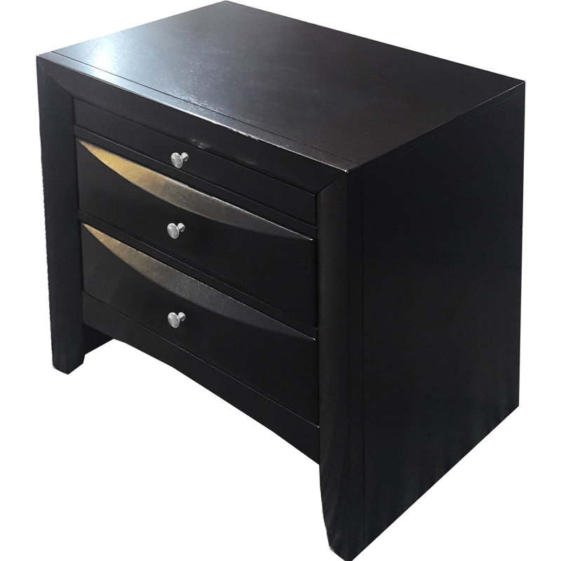 Table de chevet élégante en noir - 2 tiroirs spacieux avec glissières en métal pour le rangement dans la chambre à coucher et esthétique intemporelle