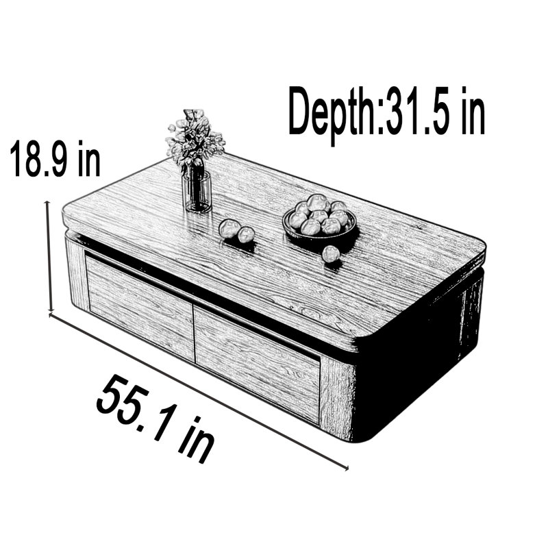Retro Solid Wood Coffee Table, 18.9" H x 55.1" W x 31.5" D, Gray