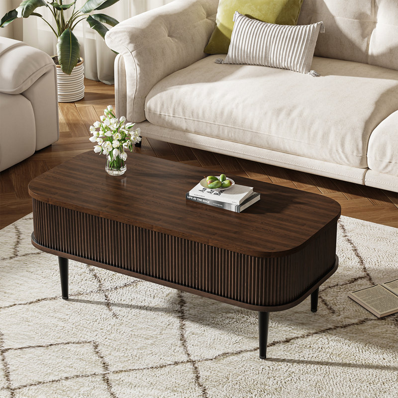 39" Lift-Top Coffee Table With Storage Modern Style For Bedroom & Living Room, Brown Top/Black Base