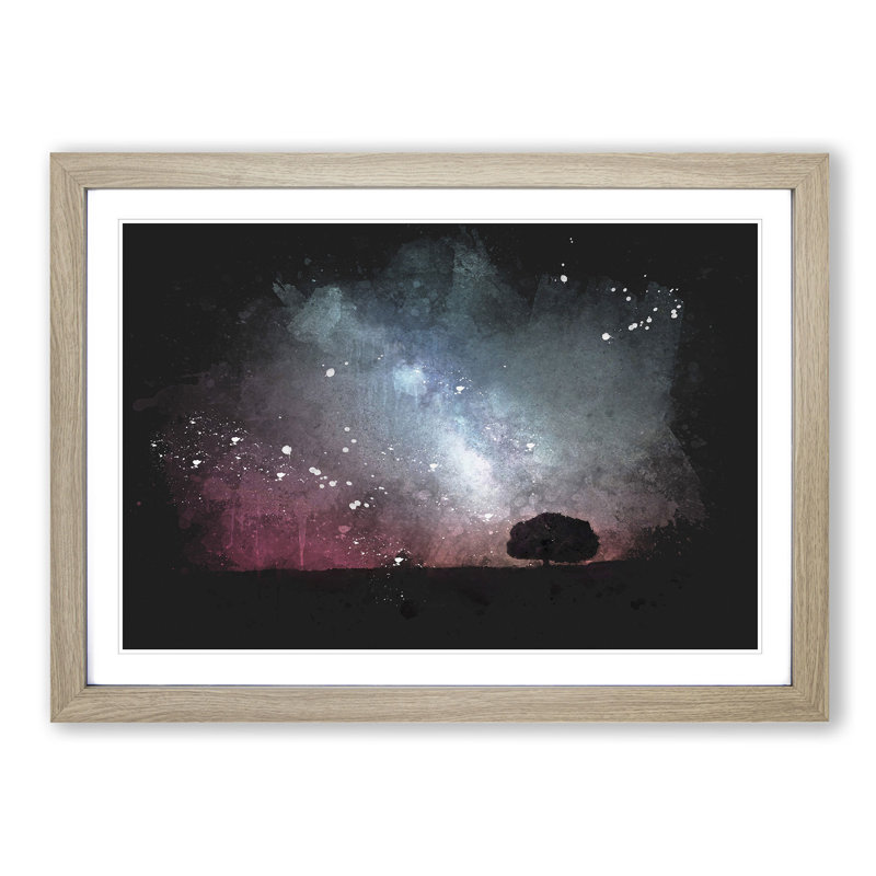 Stars Above A Lone Tree - Picture Frame Graphic Art, 33cm H x 45cm W x 2cm D, Oak Framed