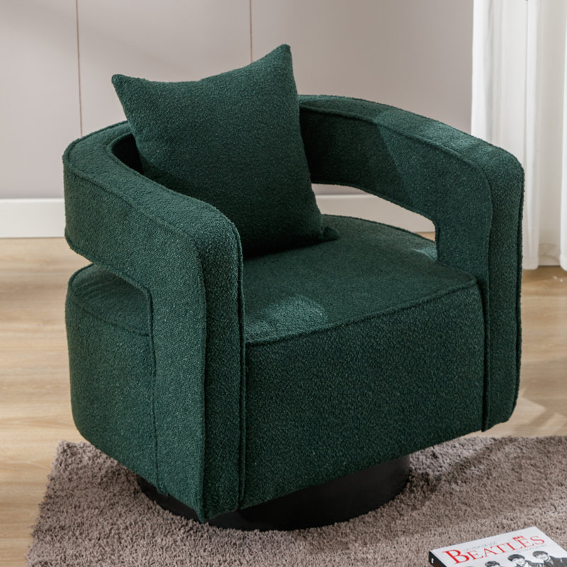 29 inches Wide  Swivel Barrel Chair, Green Boucle