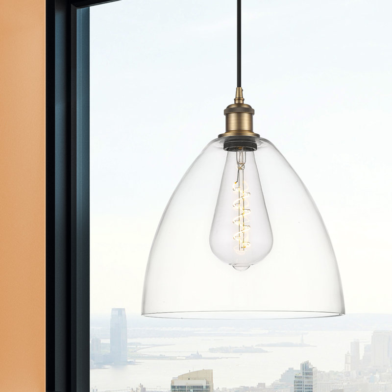 Luminaire suspendu en forme de dôme à 1 lumière Angelia, H 14,75 po x l 12 po x P 12 po, Transparent, Laiton brossé