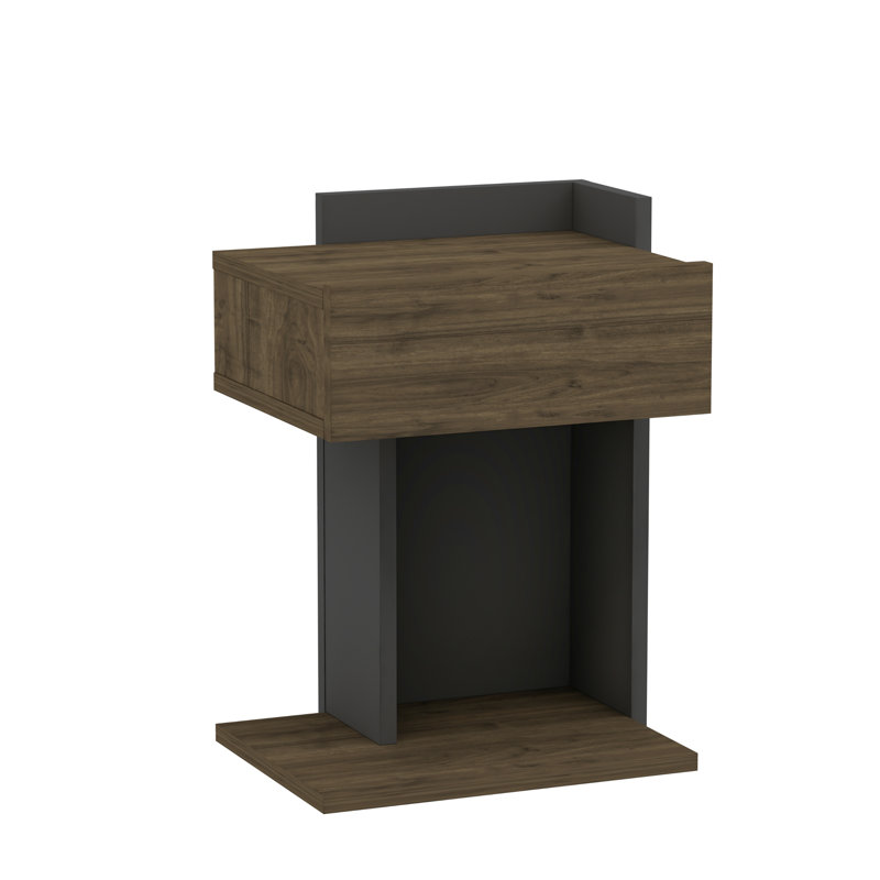 Rauha 41cm W Particle Board Bedside Table, Anthracite/Walnut