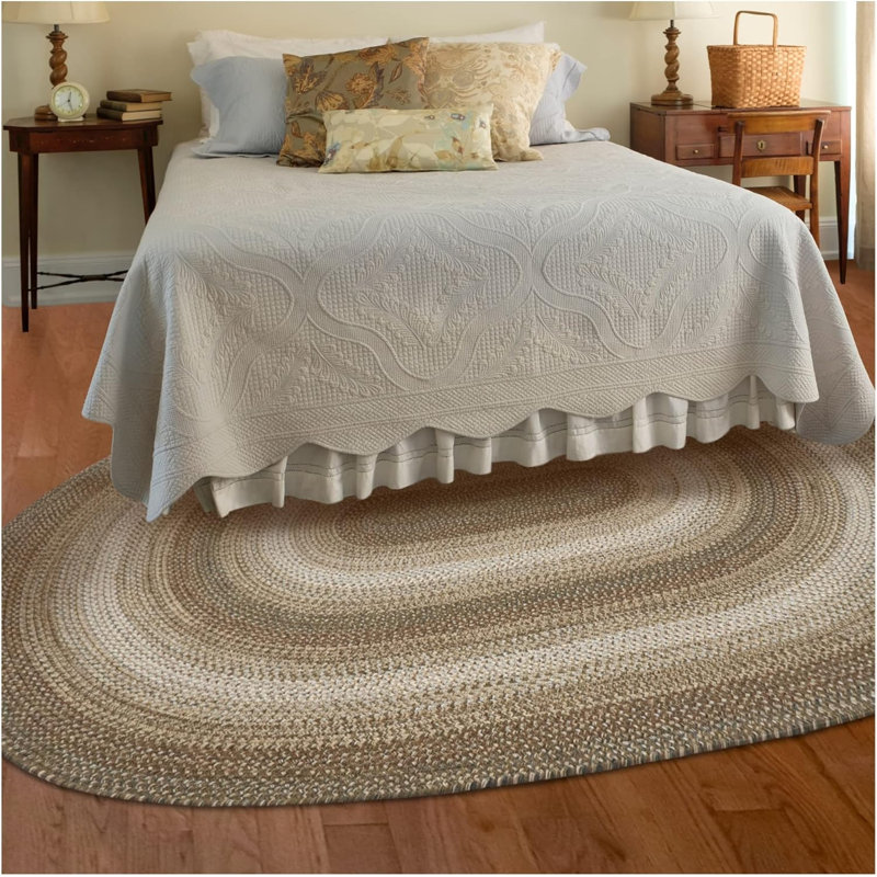  Braided Rug Reversible and Pet Friendly Washable Indoor/Outdoor Ivory/Beige Rug, Oval 6' x 9'
