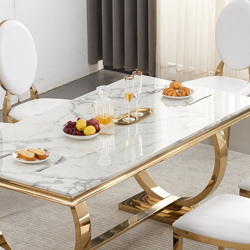 Table de salle à manger 70 po, Blanc, Doré
