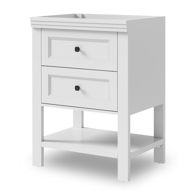 Base de meuble-lavabo simple 24 po seulement, 2 tiroirs lisses, lavabo non inclus, Blanc