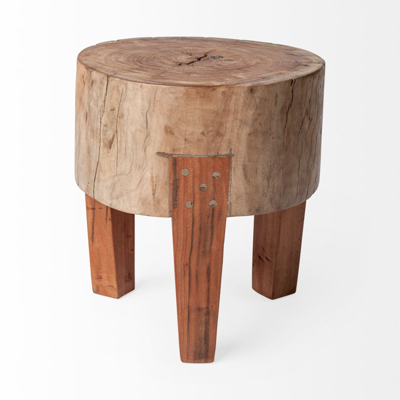 Table de bout ronde en bois récupéré brun foncé et brun 15 po