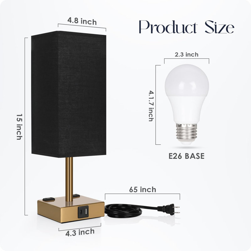 Lampe de chevet pour chambre à coucher, Doré, Noir, noir, noir, noir