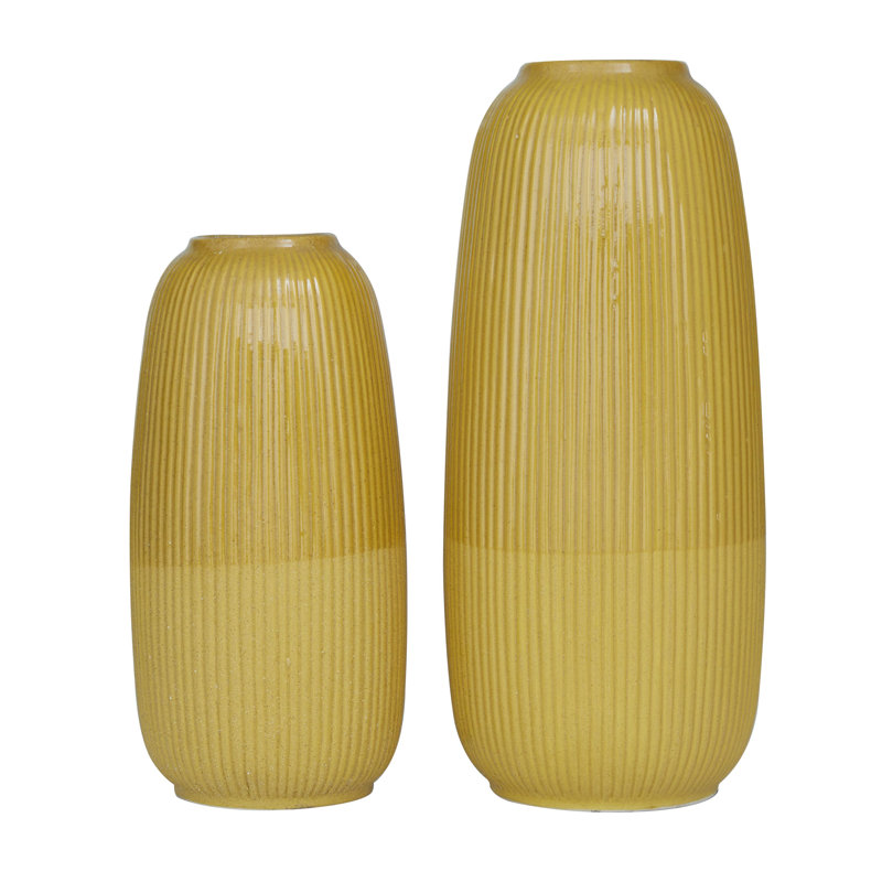 2 Piece Yellow Stoneware Table Vase Set