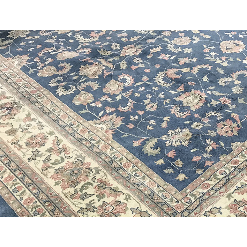Wool Floral Area Rug in Blue/Beige
