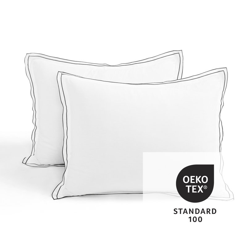 Hampton Double Flange Embroidered Contrast Edge Comforter 3 Pieces Set, White, King Comforter + 2 King Shams