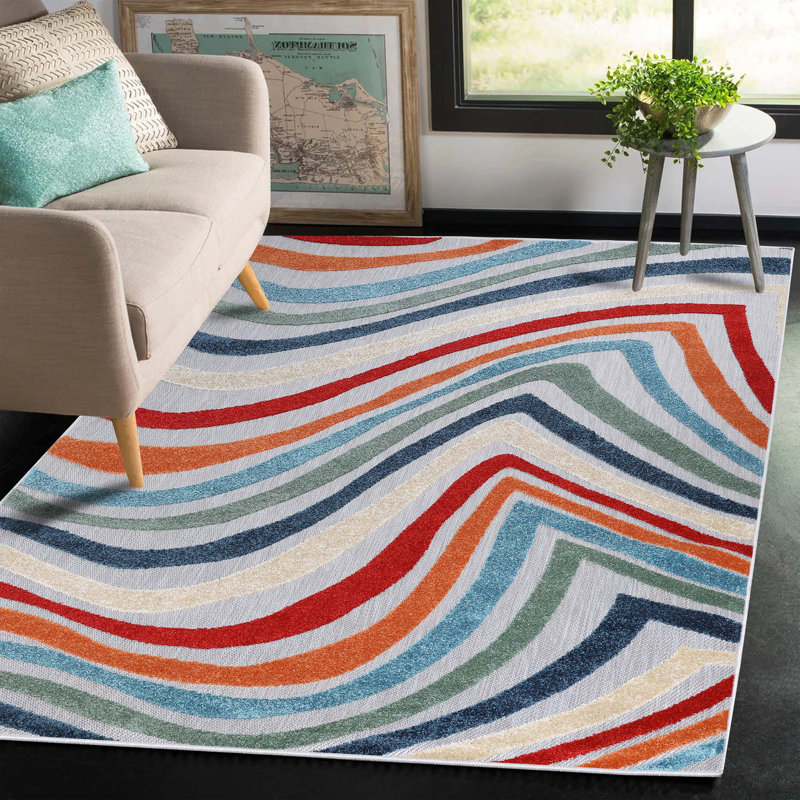 Keyveon Wave Coastal Striped Indoor Outdoor Area Rug, Rectangle 8' x 10'