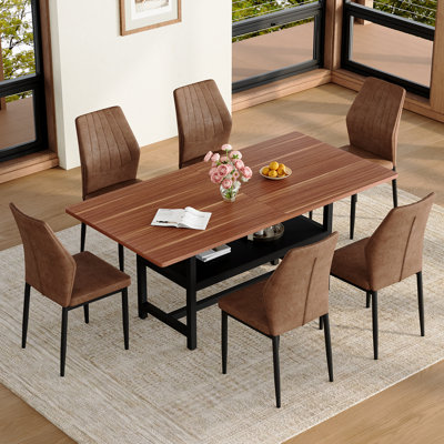Ensemble de table de salle à manger moderne de 71 po - table de salle à manger en bois et chaises en similicuir, table de salle à manger élégante avec chaises pour la cuisine et l'espace repas