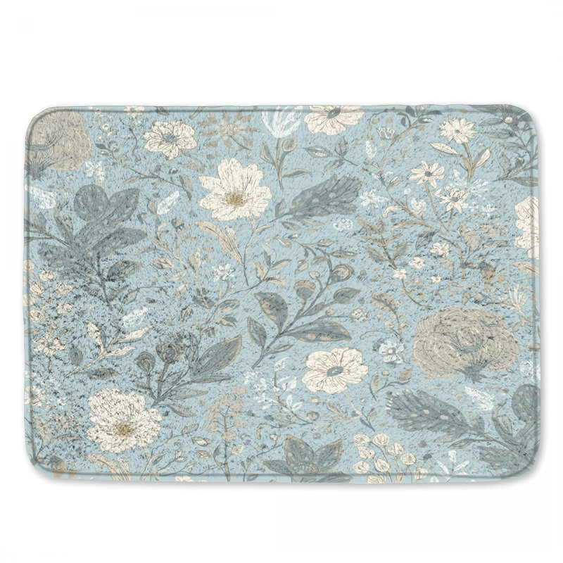 Tapis de bain bleu à motif floral, 34 po L x 21 po L