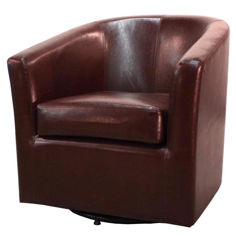30-Inch Wide Swivel Barrel Chair, Saddle Brown Bonded Leather