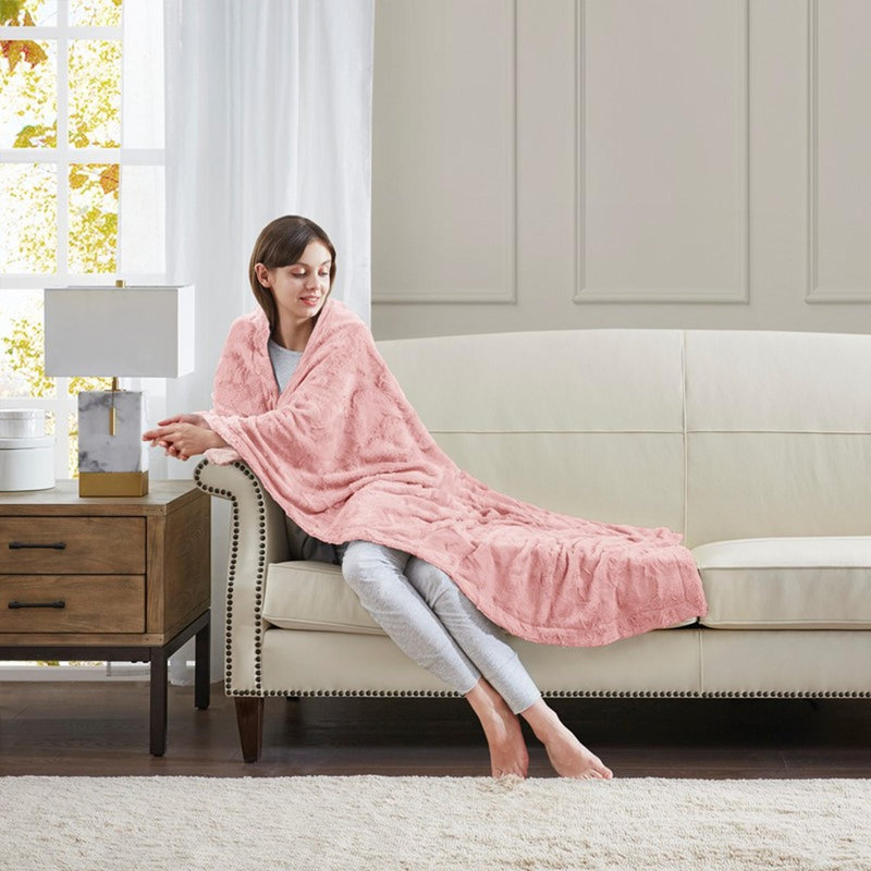 Couverture en fausse fourrure 1pc, Lit simple, Rosé