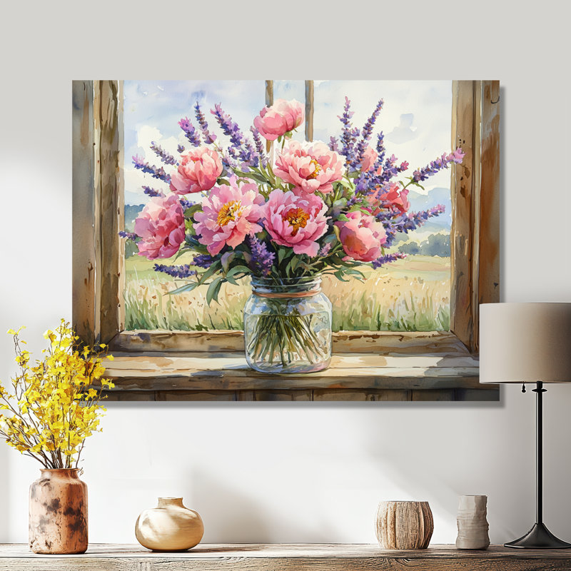 «Country Bloom Bouquet At The Barn I» - Assortiment de bouquets d'art mural, H 24 po x l 32 po