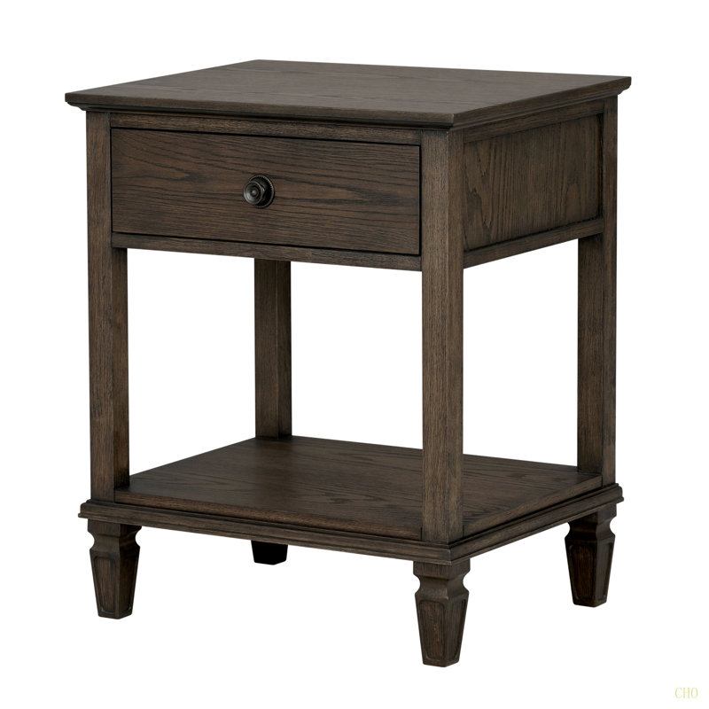 French Inspired Night Stand With Open Storage, Brown