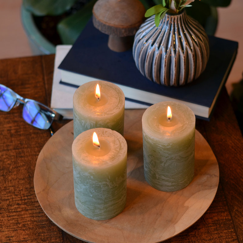 Ensemble de bougies pilier 3 pièces, Vert pâle