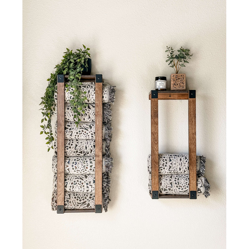 Porte-serviettes mural en bois massif avec tablette, 33" H x 10.75" W x 6.25" D