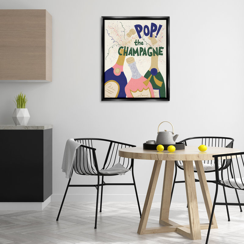  «Pop The Champagne Celebrate» par Kristina Hultkrantz, H 31 po x l 25 po, Cadre flottant noir de jais