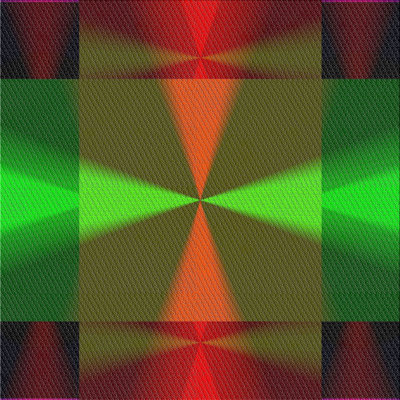 Tapis vert/rouge/orange à motifs