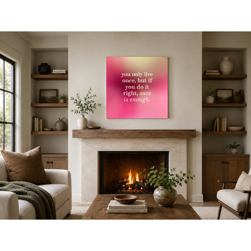 «You Only Live Once, but If You Do It Right, Once Is Enough» - Art mural aquarelle sur toile, H 16 po x l 16 po, Mauve / doré