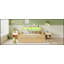 Structure de lit double en rotin avec lumières DEL et tête de lit à rangement, lit plateforme double avec barrières de sécurité pour enfants, naturel-129171782