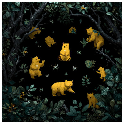 Couvre-lit matelassé jaune Bears In Forest