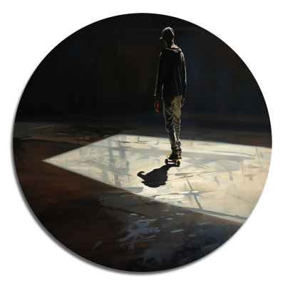 Skateboard Street Shadows - Transportation Round Metal Art