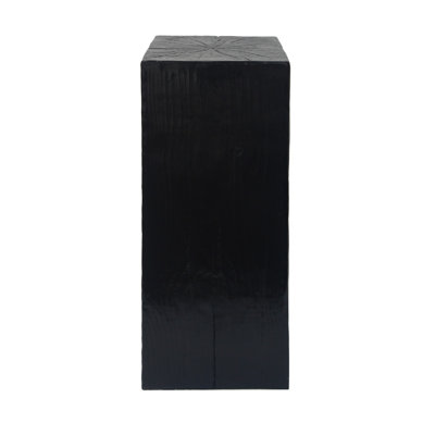 Table de bout carrée à colonne, finition semblable au bois patiné, fabrication robuste en fibre de verre et en MGO, table d'appoint polyvalente intérieure et extérieure