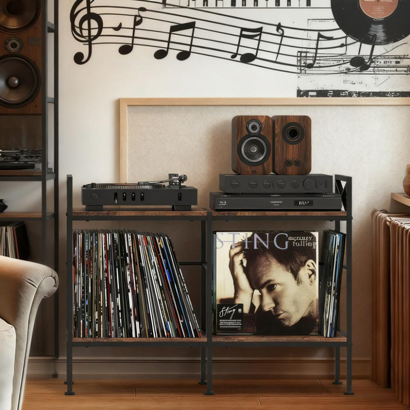 Table tourne-disque avec rangement en vinyle pour 200 albums, support pour tourne-disque