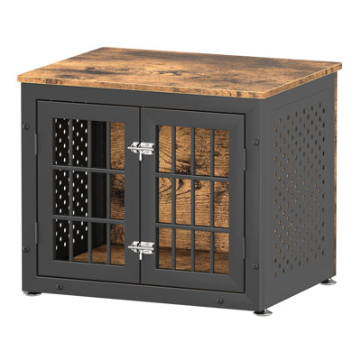 26 Inch Dog Crate Furniture, Decorative Pet House Furniture Indoor, Wooden Metal Dogs Cage Pet House End Side Table TV Stand