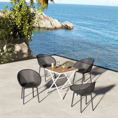 2-Pack Warm Gray Modern Lounge Chairs – Indoor/Outdoor All-Weather Pp Plastic With Modern Folding Indoor/Outdoor Multi-Functional Square Table- Pp Tabletop With Metal Legs