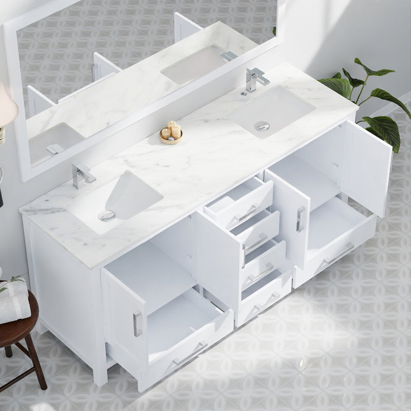 Meuble-lavabo double blanc 72 po X P 22 po D et 28 po Miroir