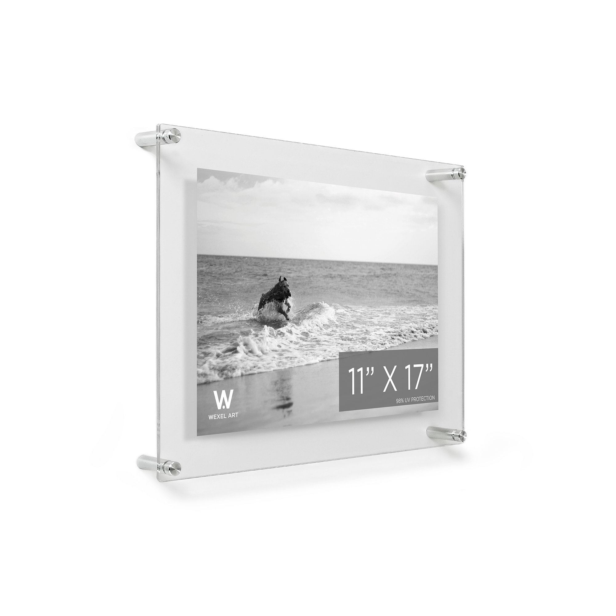 Clear UV-Grade Acrylic Modern Floating Picture Frame - Gold, Silver, 11" W x 17" H