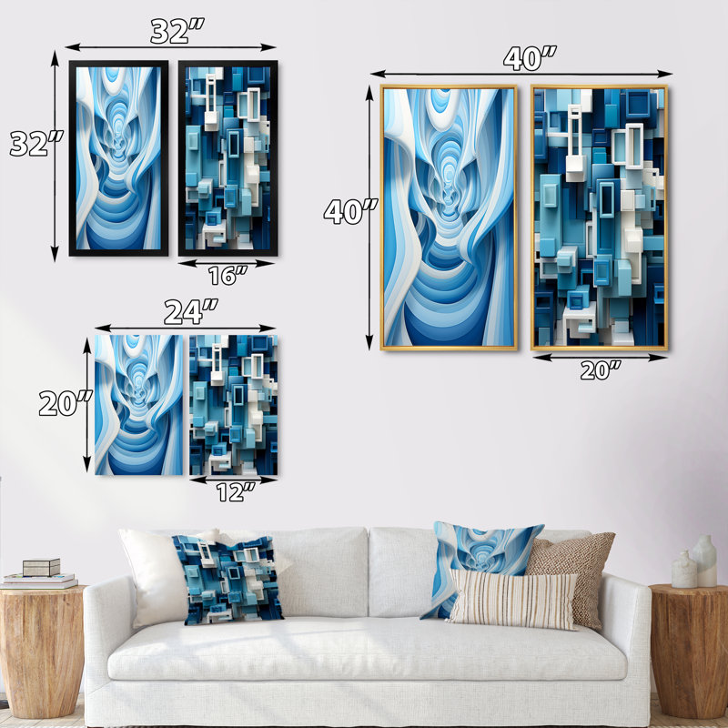 «Op Art Blue Focus», 2 pièces, H 40 po x l 40 po, Toile tendue